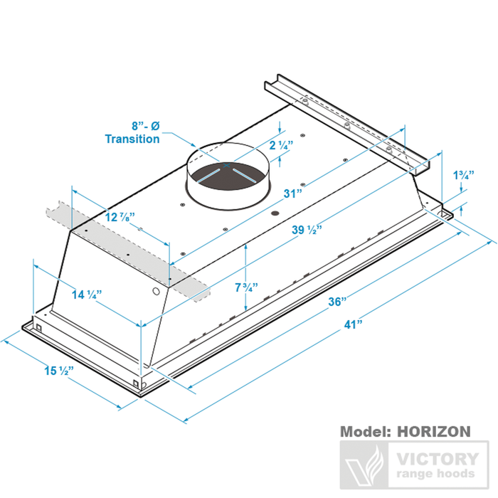 Hotte de cuisinière affleurée au plafond Victory blanc mat avec rétroéclairage à DEL - Horizon-WH-Glow