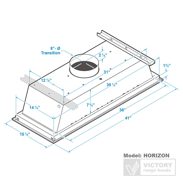 Hotte de cuisinière encastrée au plafond Victory de 42 po et de 900 pi3/min en acier inoxydable - Horizon-42