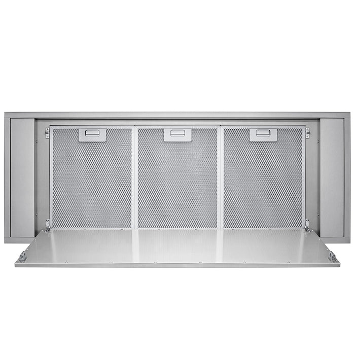 Hotte de cuisinière affleurée au plafond Victory en acier inoxydable avec rétroéclairage à DEL - Horizon-Glow