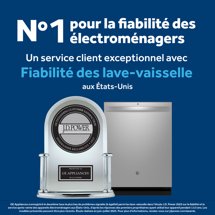 Lave-vaisselle intelligent encastré GE à 50 dBA de 24 po avec commandes sur le dessus et assainissement - acier inoxydable - GDT635HSRSS