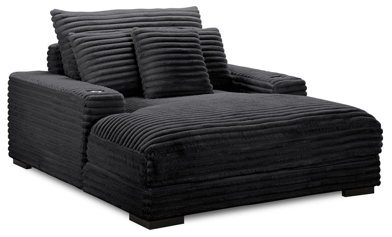 Fauteuil long Alto de 58 po en tissu de fausse fourrure très douce avec deux porte-gobelets et port USB - ebony