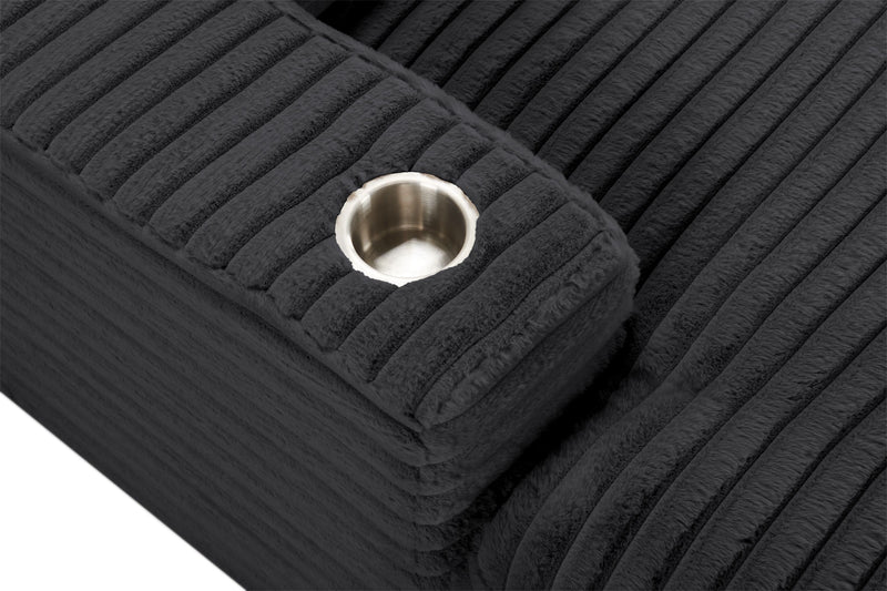 Fauteuil long Alto de 58 po en tissu de fausse fourrure très douce avec deux porte-gobelets et port USB - ebony