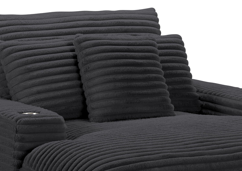 Fauteuil long Alto de 58 po en tissu de fausse fourrure très douce avec deux porte-gobelets et port USB - ebony