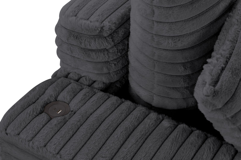 Fauteuil long Alto de 58 po en tissu de fausse fourrure très douce avec deux porte-gobelets et port USB - ebony
