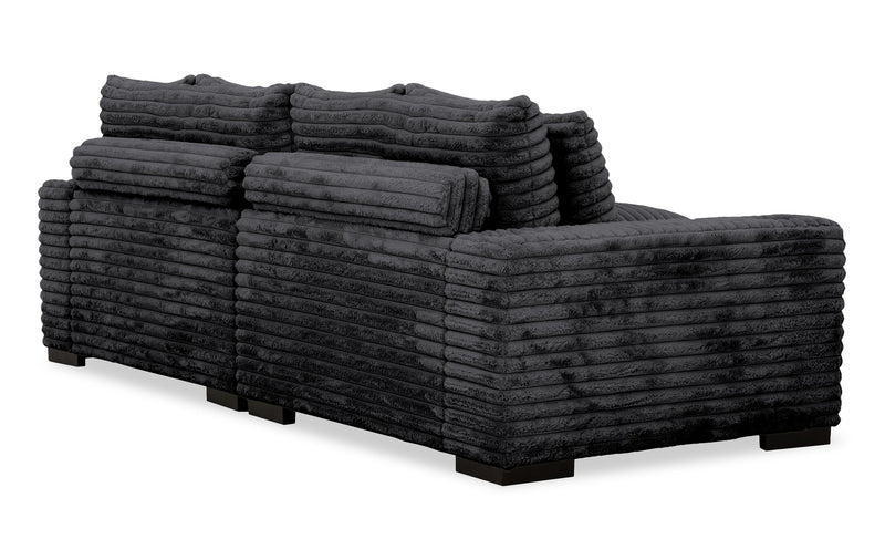 Sofa sectionnel Alto 2 pièces en tissu de fausse fourrure très douce avec deux porte-gobelets et ports USB - ebony