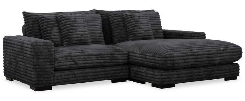 Sofa sectionnel Alto 2 pièces en tissu de fausse fourrure très douce avec deux porte-gobelets et ports USB - ebony
