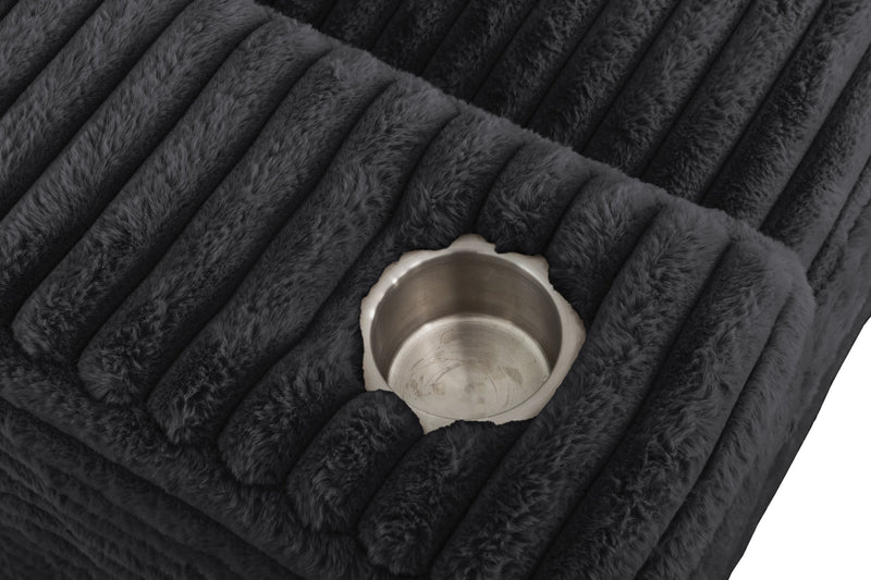 Sofa sectionnel Alto 2 pièces en tissu de fausse fourrure très douce avec deux porte-gobelets et ports USB - ebony