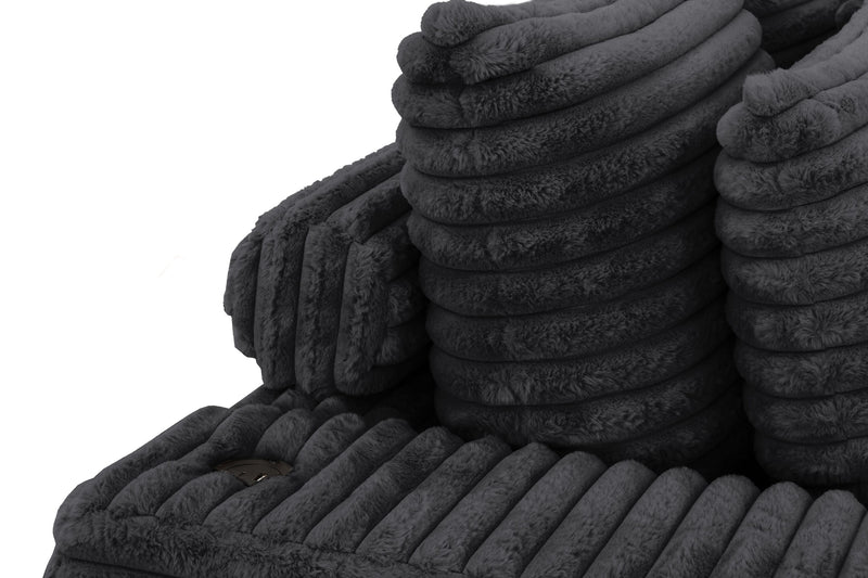 Sofa sectionnel Alto 2 pièces en tissu de fausse fourrure très douce avec deux porte-gobelets et ports USB - ebony