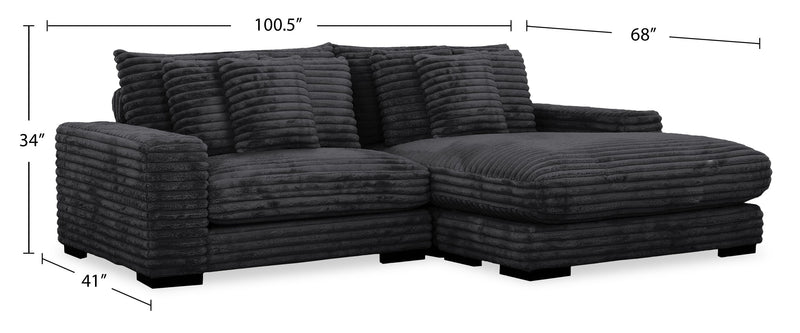 Sofa sectionnel Alto 2 pièces en tissu de fausse fourrure très douce avec deux porte-gobelets et ports USB - ebony