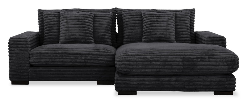 Sofa sectionnel Alto 2 pièces en tissu de fausse fourrure très douce avec deux porte-gobelets et ports USB - ebony