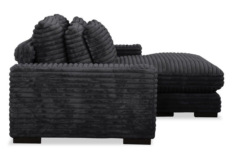 Sofa sectionnel Alto 2 pièces en tissu de fausse fourrure très douce avec deux porte-gobelets et ports USB - ebony