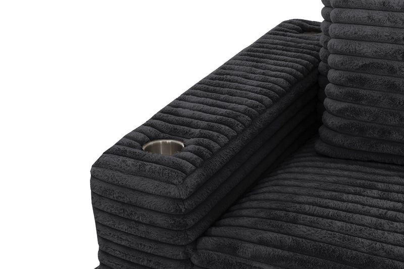 Sofa sectionnel Alto 2 pièces en tissu de fausse fourrure très douce avec deux porte-gobelets et ports USB - ebony