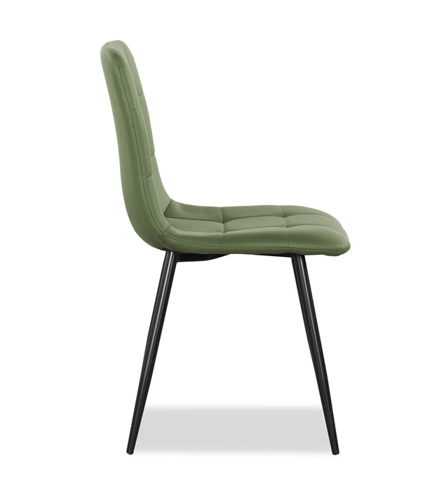 Chaise de salle à manger Arlo en métal avec siège et dossier coussinés capitonnés en tissu - verte