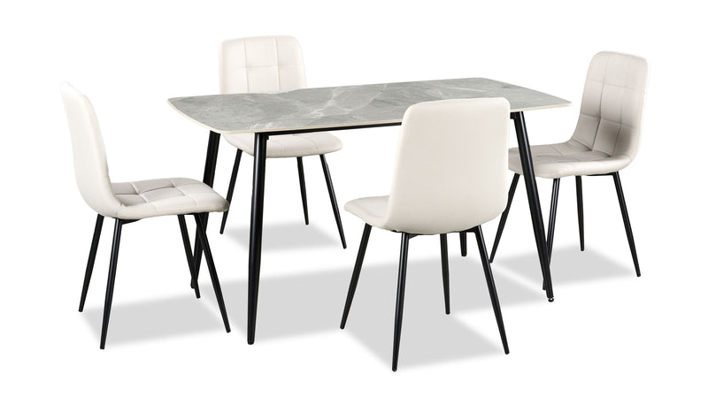 Ensemble de salle à manger Arlo 5 pièces en pierre frittée et métal avec table de 55 po (L) et 4 chaises grises - gris et noir