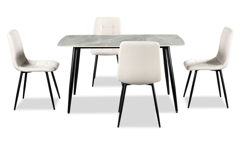 Ensemble de salle à manger Arlo 5 pièces en pierre frittée et métal avec table de 55 po (L) et 4 chaises grises - gris et noir