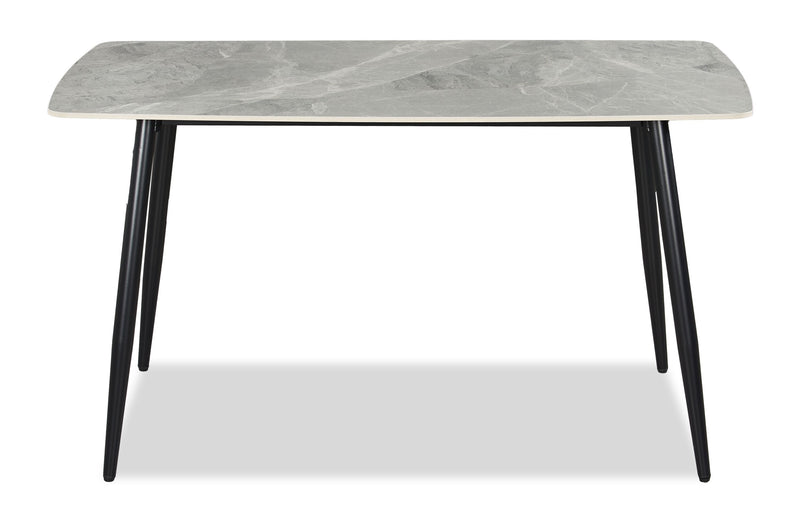 Ensemble de salle à manger Arlo 7 pièces en pierre frittée et métal avec table de 55 po (L) et 6 chaises vertes - vert, gris et noir