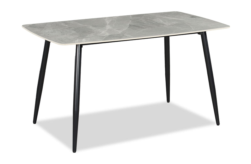Ensemble de salle à manger Arlo 7 pièces en pierre frittée et métal avec table de 55 po (L) et 6 chaises vertes - vert, gris et noir