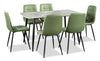 Arlo 7pc Dining Set with Table & 6 Green Chairs, Sintered Stone & Metal, 55"W - Green & Grey/Black | Ensemble de salle à manger Arlo 7 pièces en pierre frittée et métal avec table de 55 po (L) et 6 chaises vertes - vert, gris et noir