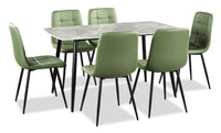  Ensemble de salle à manger Arlo 7 pièces en pierre frittée et métal avec table de 55 po (L) et 6 chaises vertes - vert, gris et noir