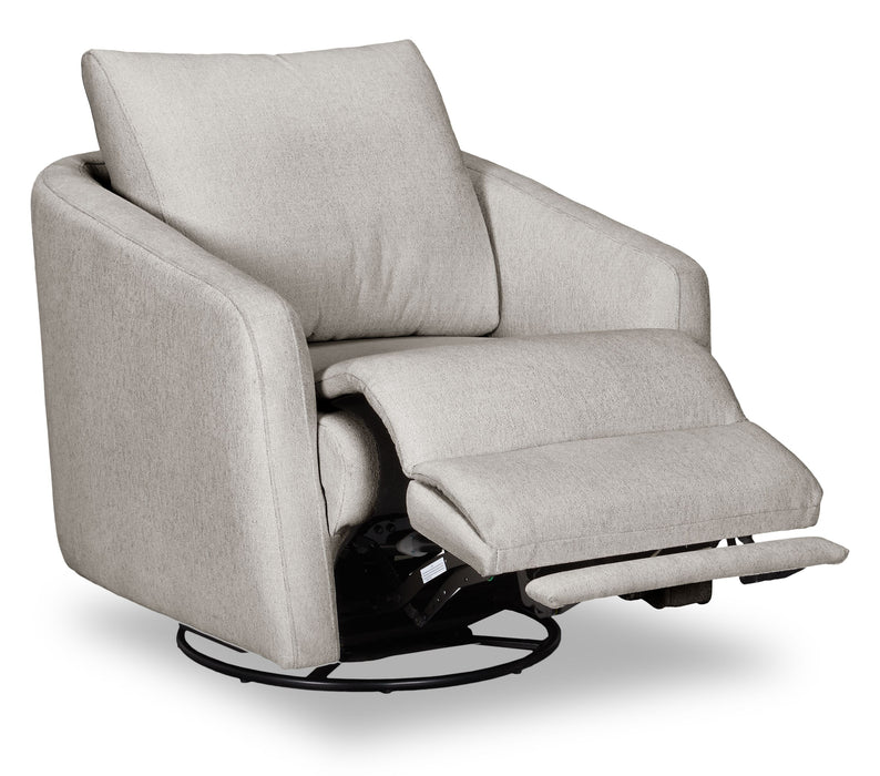 Fauteuil pivotant à inclinaison électrique Aspen de Cindy Crawford Home de 33,5 po en tissu avec repose-pieds électrique - argenté