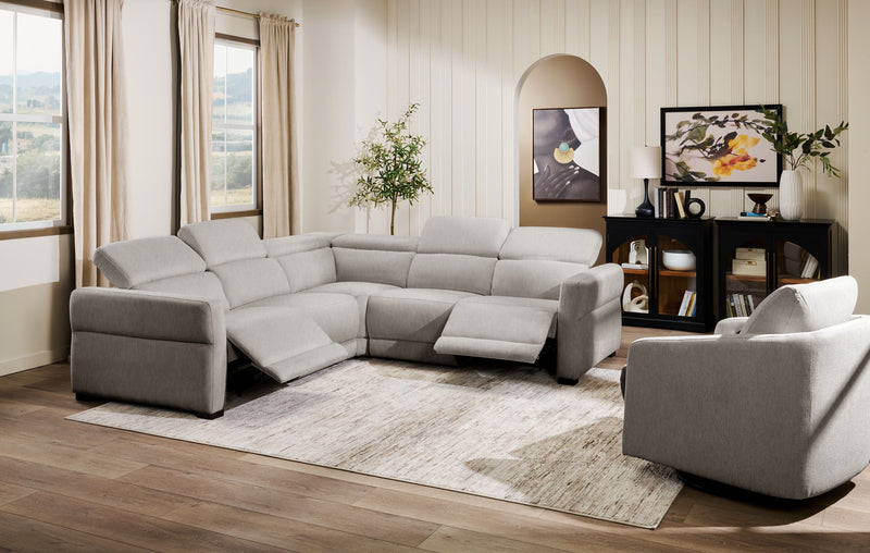 Sofa sectionnel à inclinaison électrique Aspen de Cindy Crawford Home 3 pièces avec appuie-têtes électriques et port USB - argenté