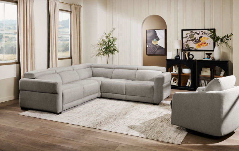 Sofa sectionnel à inclinaison électrique Aspen de Cindy Crawford Home 3 pièces avec appuie-têtes électriques et port USB - argenté
