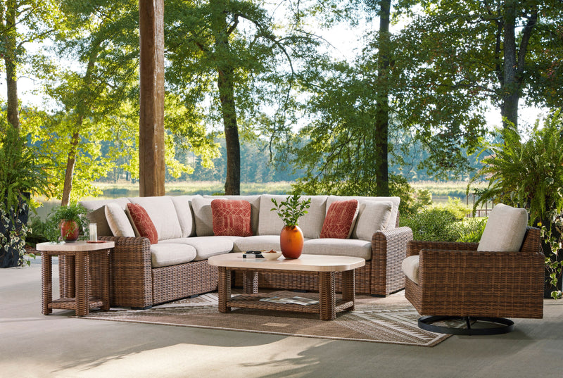 Ensemble Banff 3 pièces pour la terrasse à l’extérieur avec 2 causeuses et un fauteuil en coin, résistant aux intempéries - naturel et beige