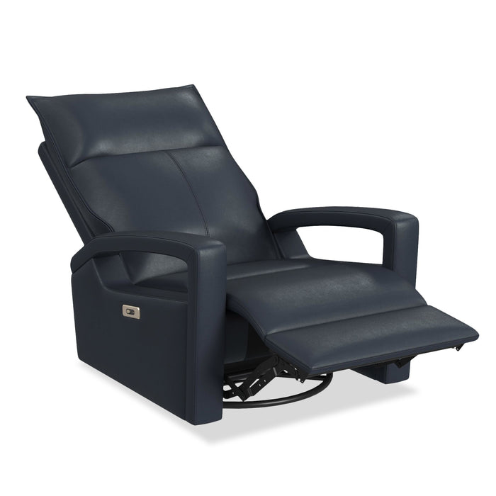 Fauteuil à inclinaison électrique Carlos de 31 po en cuir véritable de qualité supérieure avec coulissement et pivotement - bleu