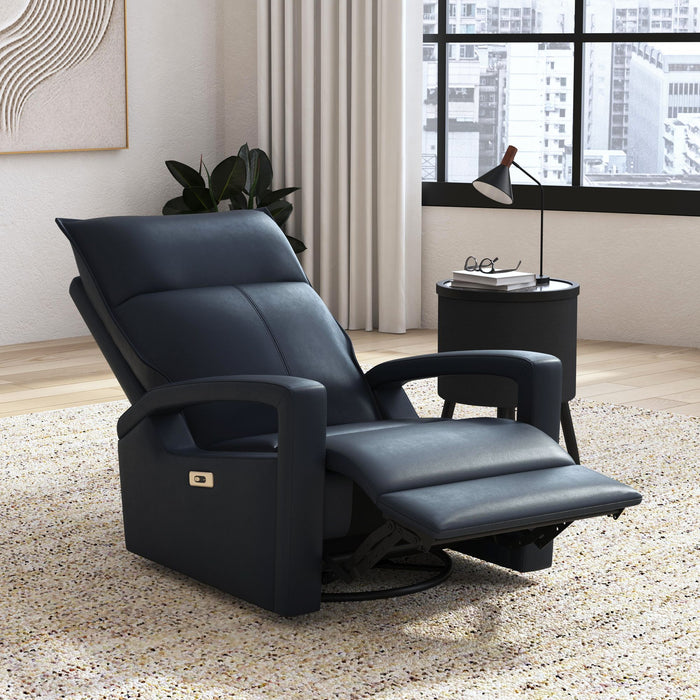 Fauteuil à inclinaison électrique Carlos de 31 po en cuir véritable de qualité supérieure avec coulissement et pivotement - bleu