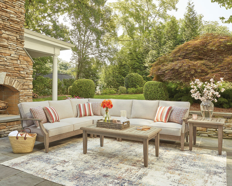 Fauteuil sans accoudoirs Juno pour la terrasse à l’extérieur - eucalyptus et tissu Nuvella, résistant aux intempéries - naturel et beige