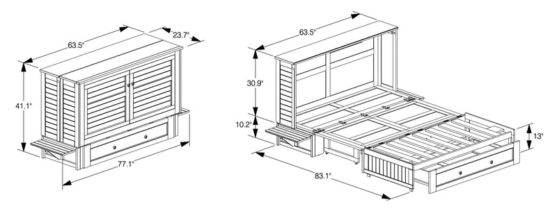 Armoire-lit Parker avec matelas en mousse à mémoire de forme à ressorts ensachés, écume de mer - format grand lit
