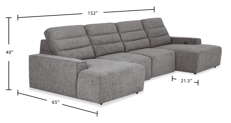Sofa sectionnel Prestige de Shaquille O’Neal Home 4 pièces avec coulissement électrique et fauteuil long de rangement - gris
