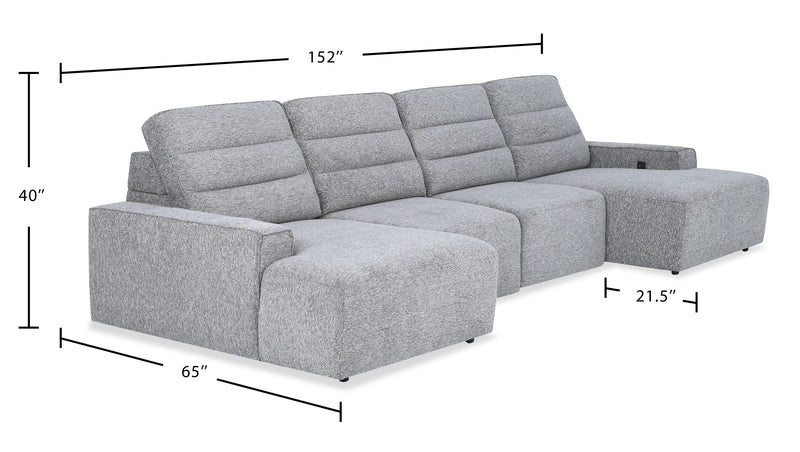 Sofa sectionnel Prestige de Shaquille O’Neal Home 4 pièces avec coulissement électrique et fauteuil long de rangement - gris