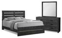 Ensemble de chambre à coucher Soren 5 pièces avec lit à panneaux à lattes, commode et miroir, gris graphite - format grand lit