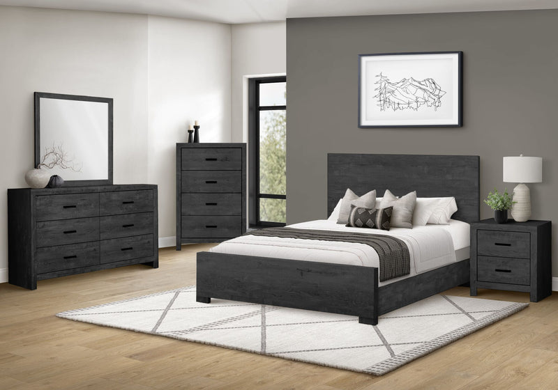 Ensemble de chambre à coucher Soren 5 pièces avec lit à panneaux, commode et miroir, gris graphite - format grand lit