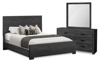 Ensemble de chambre à coucher Soren 5 pièces avec lit à panneaux, commode et miroir, gris graphite - format grand lit