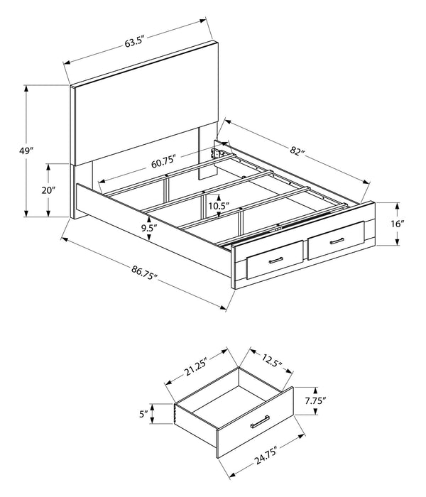 Lit plateforme de rangement Soren avec tête de lit à panneau et cadre de lit, gris graphite - format grand lit