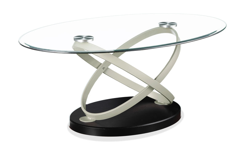 Table à café ovale moderne Vikki de 48 po avec dessus en verre - verre avec base en métal