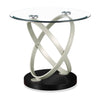 Table de bout ronde moderne Vikki de 26 po avec dessus en verre - verre avec base en métal