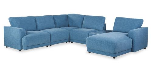  Sofa sectionnel modulaire de droite Voyage 6 pièces en tissu avec console et coussins de dossier amovibles - bleu