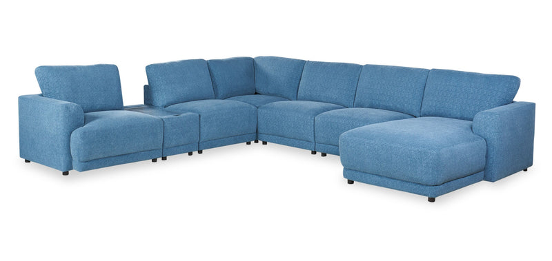 Sofa sectionnel modulaire de droite Voyage 7 pièces en tissu avec console et coussins de dossier amovibles - bleu