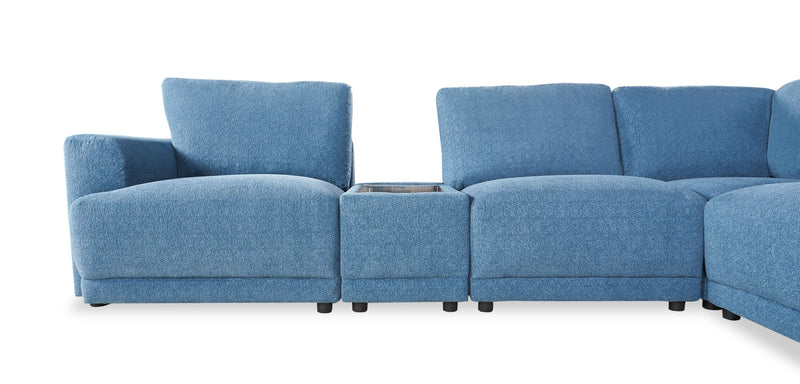 Sofa sectionnel modulaire de droite Voyage 7 pièces en tissu avec console et coussins de dossier amovibles - bleu