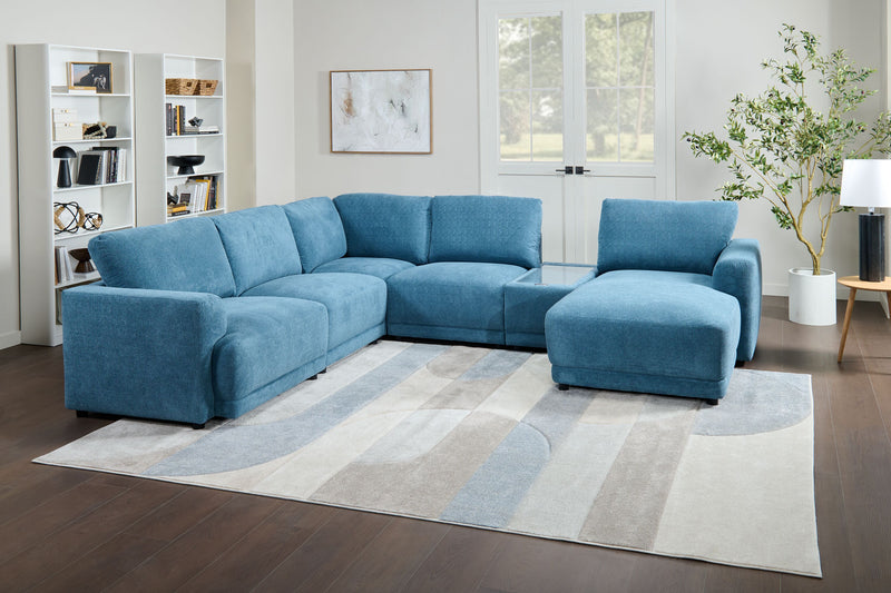 Sofa sectionnel modulaire de droite Voyage 6 pièces en tissu avec console et coussins de dossier amovibles - bleu