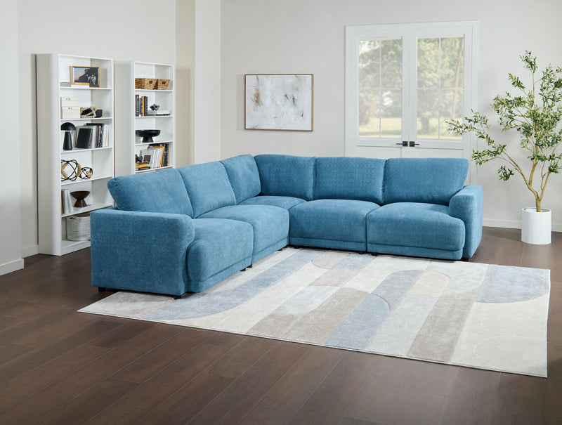 Sofa sectionnel modulaire Voyage 5 pièces en tissu avec coussins de dossier amovibles - bleu