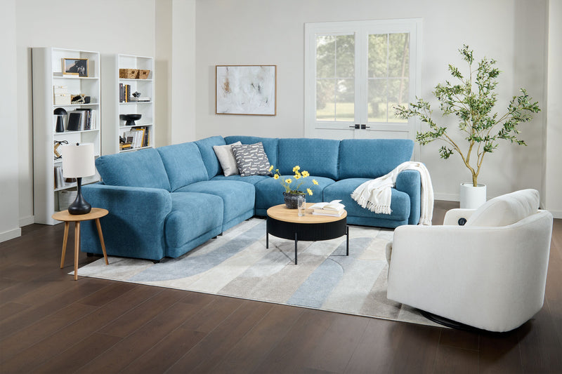 Sofa sectionnel modulaire Voyage 5 pièces en tissu avec coussins de dossier amovibles - bleu