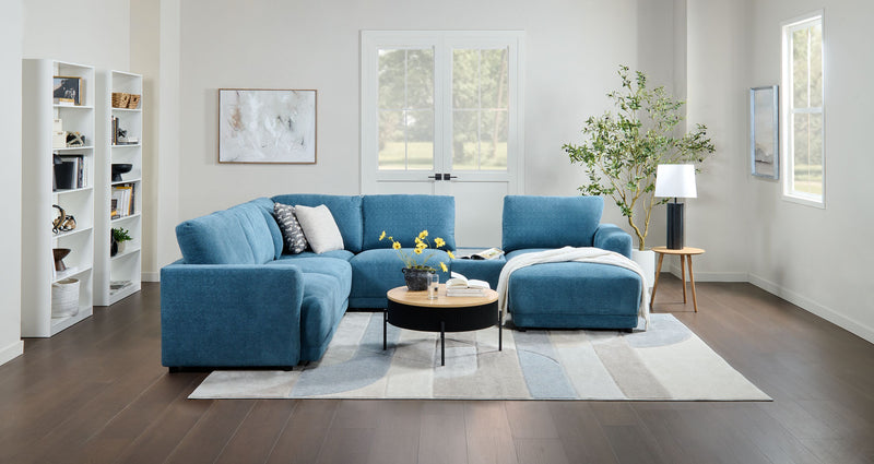 Sofa sectionnel modulaire de droite Voyage 6 pièces en tissu avec console et coussins de dossier amovibles - bleu