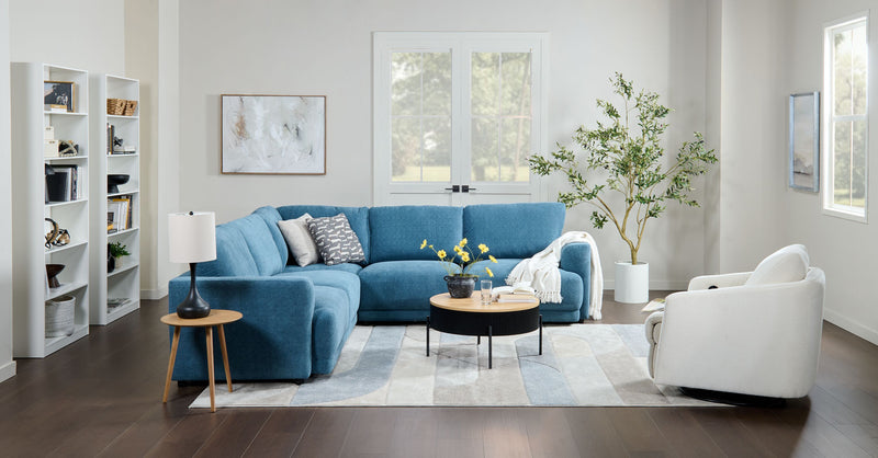 Sofa sectionnel modulaire Voyage 5 pièces en tissu avec coussins de dossier amovibles - bleu