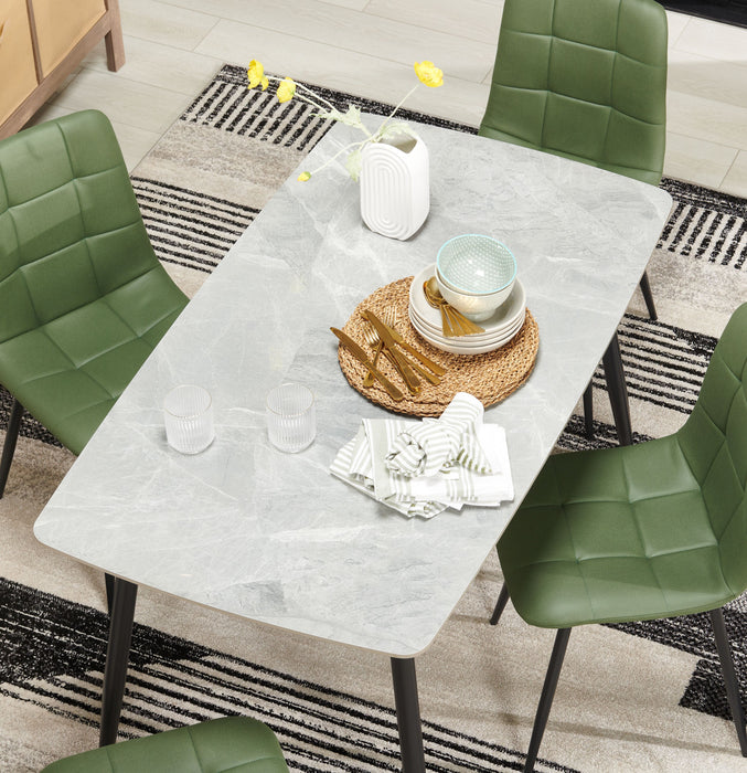 Chaise de salle à manger Arlo en métal avec siège et dossier coussinés capitonnés en tissu - verte