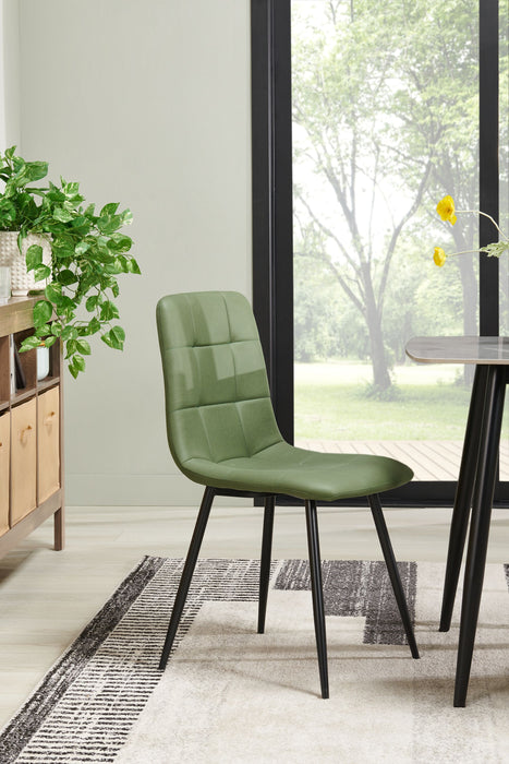 Chaise de salle à manger Arlo en métal avec siège et dossier coussinés capitonnés en tissu - verte
