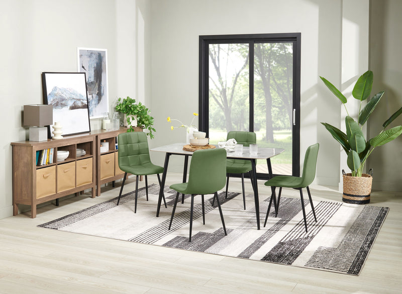 Chaise de salle à manger Arlo en métal avec siège et dossier coussinés capitonnés en tissu - verte